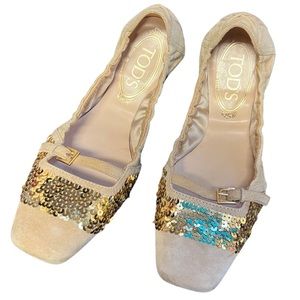 Tod’s suede and sequin ballet flats